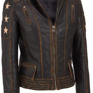 * SOLD * Women’s Motorcycle jacket - vintage with laces and stars - worn once